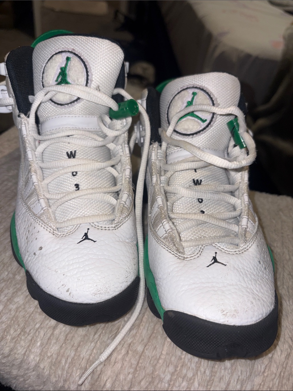 Jordan Kids White And Green Basketball Sneakers